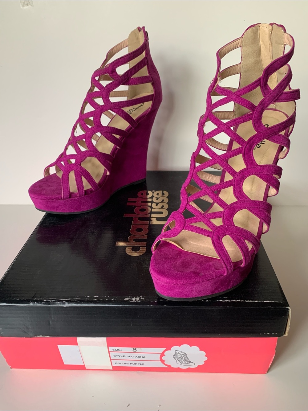 Charlotte Russe Natasha Fuchsia Cage Wedge Sandals